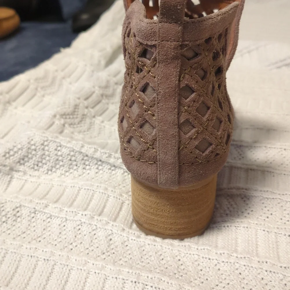 Jeffrey Campbell Taggart Suede Cutout Booties Wooden Block Heel
